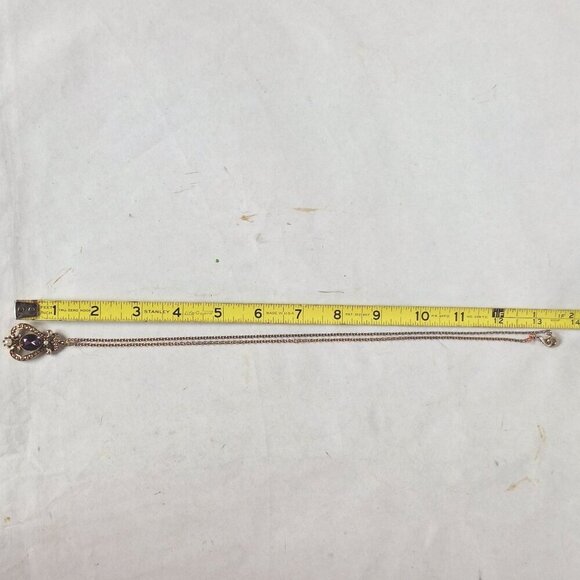 Vintage AVON Gold Purple Pendant Necklace Pearl Victorian Crest Amethyst Stone - Picture 6 of 6